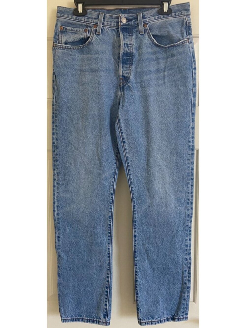 Levi 501 Jeans Mens 30x30 Blue Light Wash Blue Straight Leg Waterless Button Fly